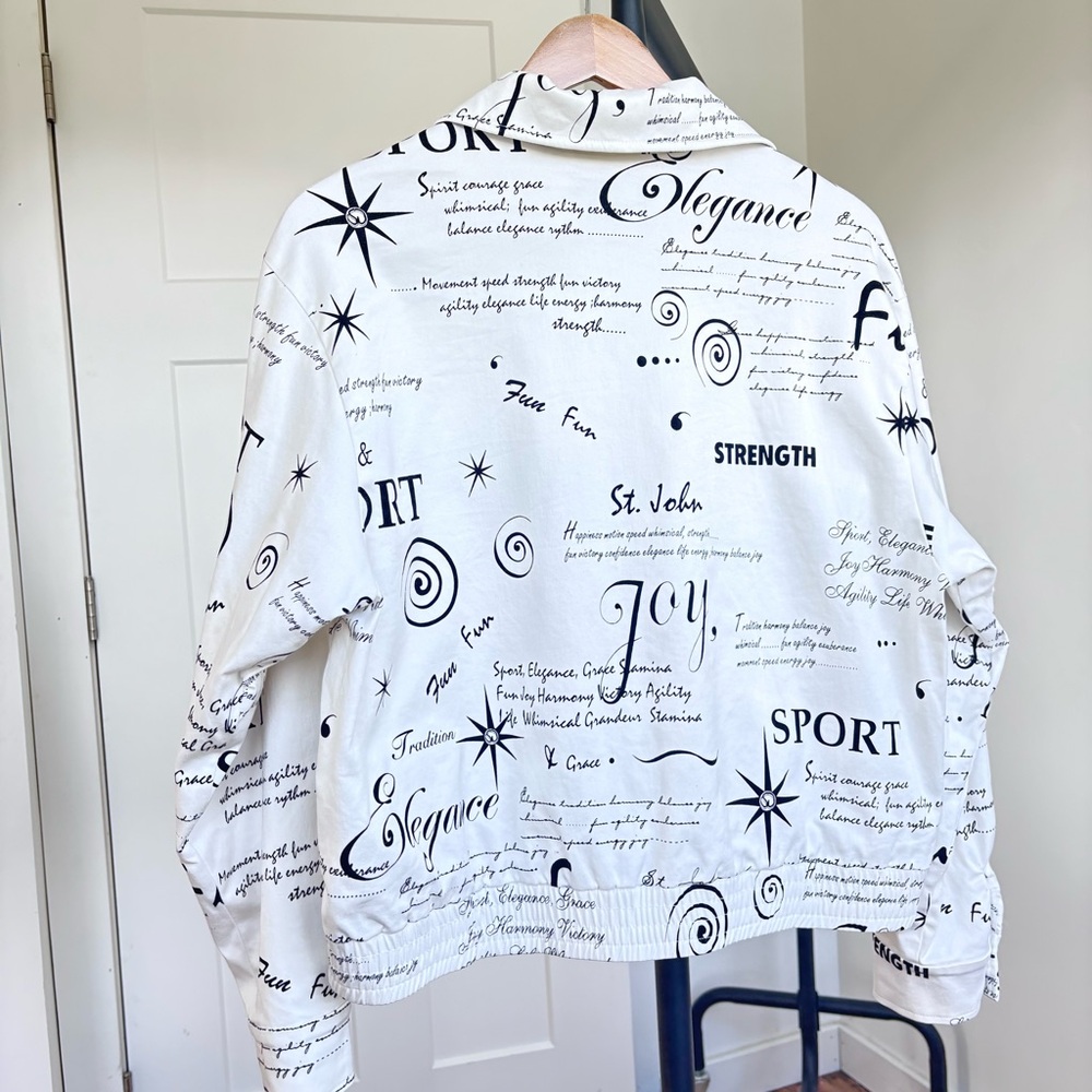 St. John Sport Jacket Women's Black White Script Bomber Full Zip Logo Lined Sz M - Picture 10 of 16